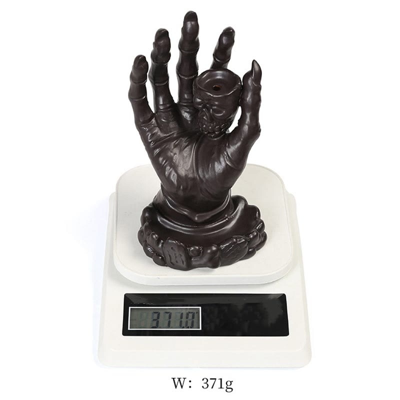 Brown Ceramic Incense Burner Skull Hand Decoration