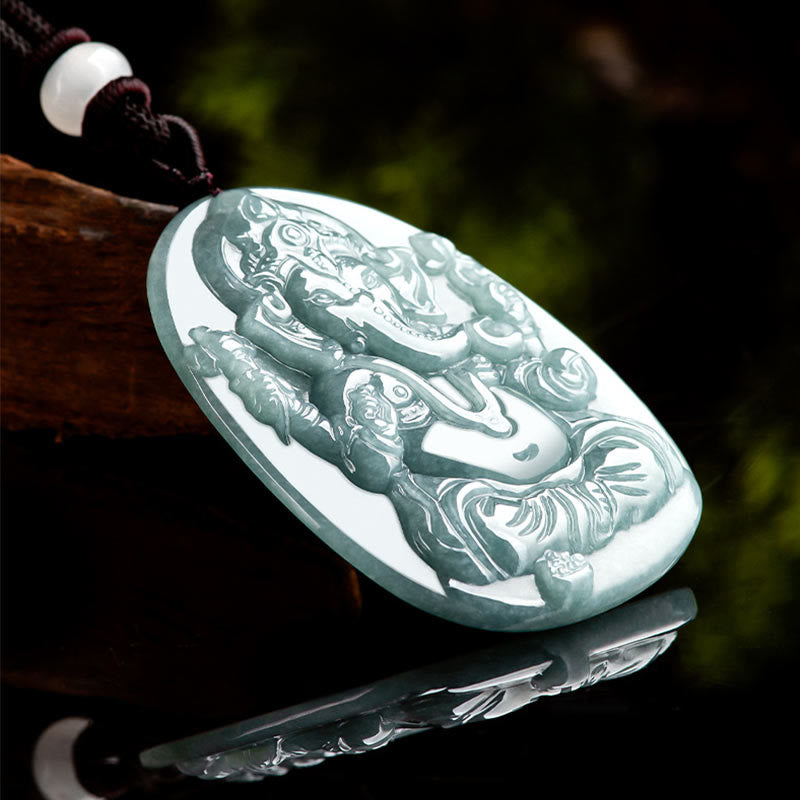 Natürliche Jade Ganesh Schutzkette | Elefanten-Amulett