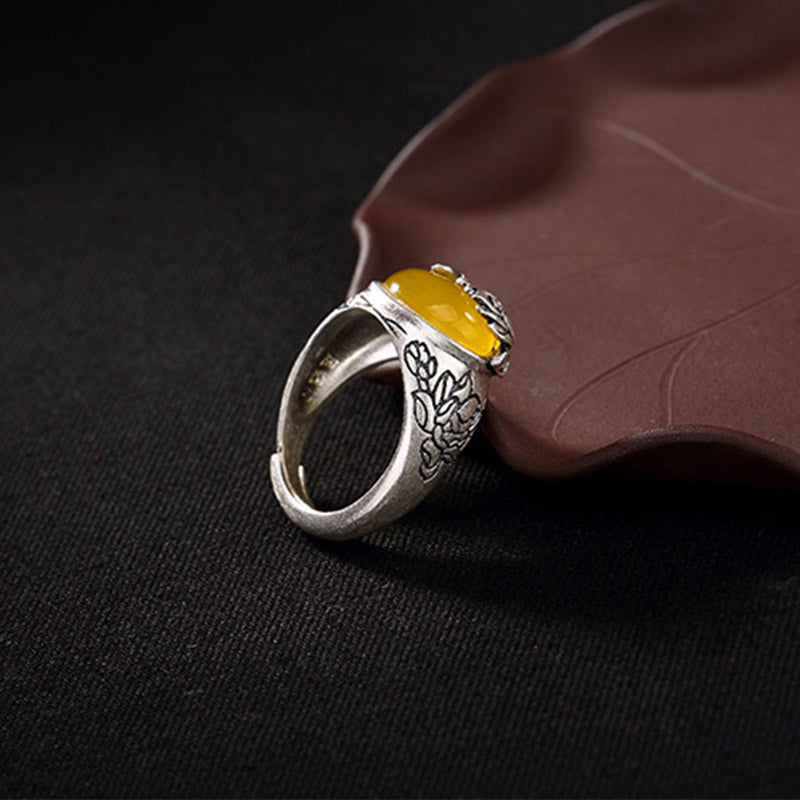 Adjustable Citrine Lotus Protection Ring for Prosperity