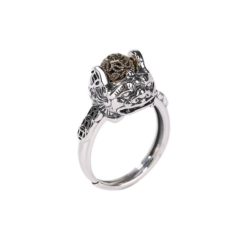 Adjustable 925 Sterling Silver PiXiu Copper Coin Wealth Ring