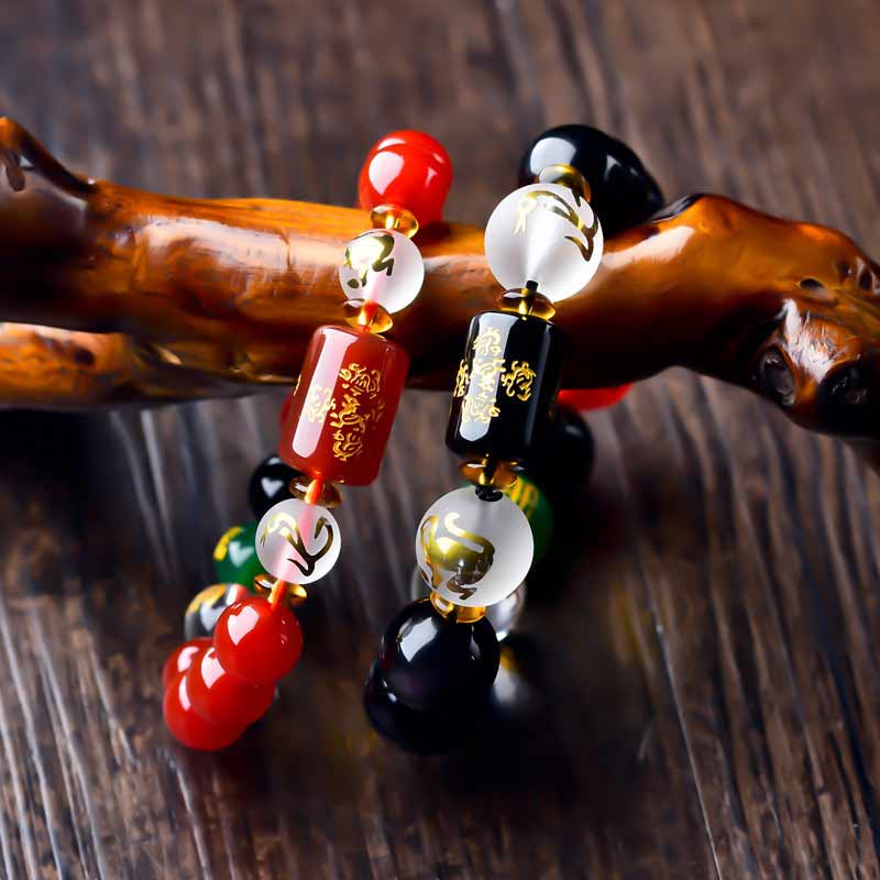 Feng Shui Obsidian Bracelet 14mm Zodiac Five Elements