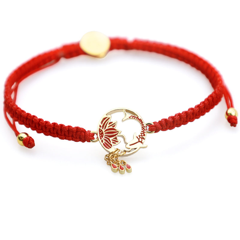 Unisex Lotus Koi Fish Lucky Red String Bracelet