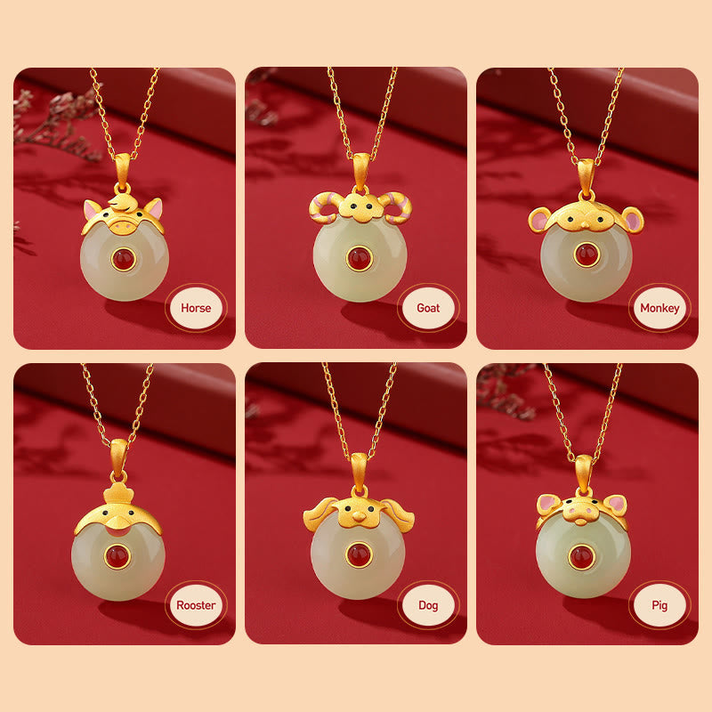 Dragon Zodiac Necklace | Sterling Silver with Hetian Jade & Red Agate