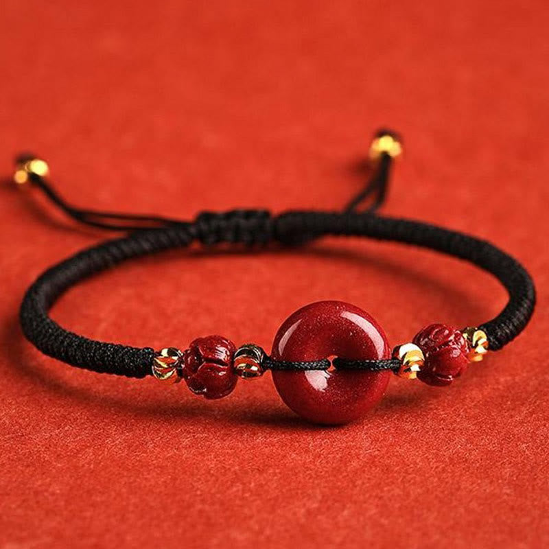 Handmade Lotus Cinnabar Peace Buckle Blessing Bracelet