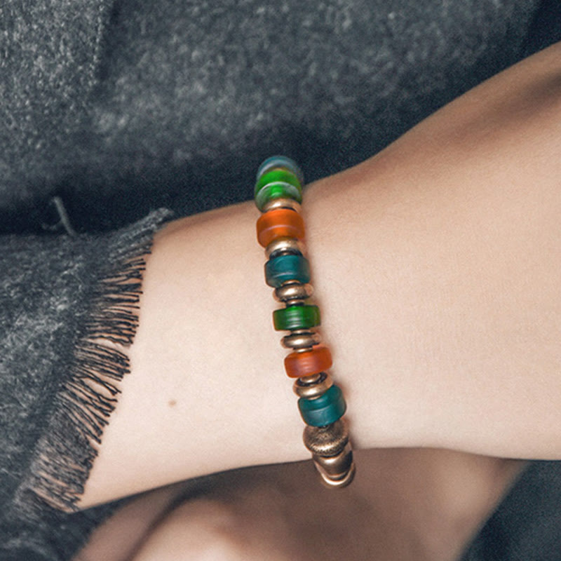 9mm Copper Colorful Glass Beads Spiritual Bracelet for Wealth