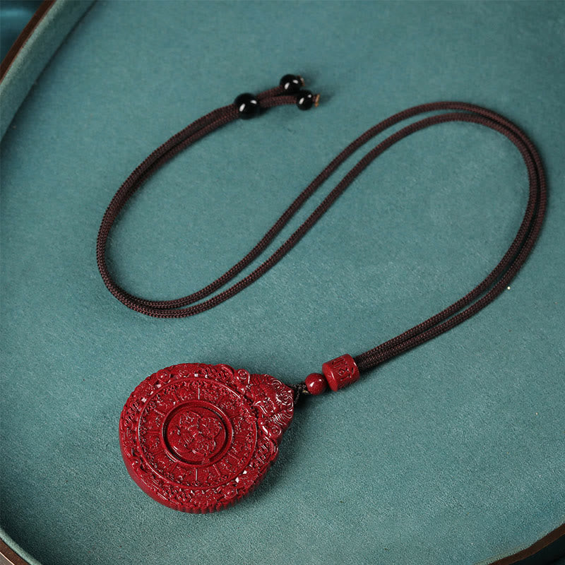 Chinese Zodiac Cinnabar Bagua Amulet Necklace Pendant