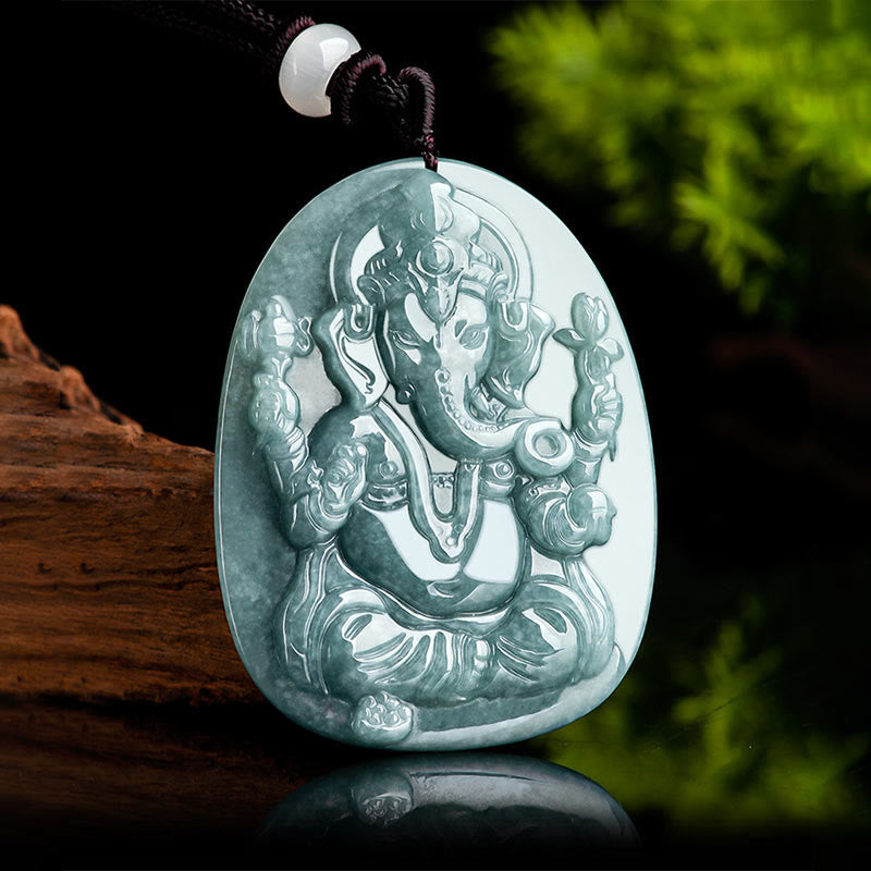 Natürliche Jade Ganesh Schutzkette | Elefanten-Amulett