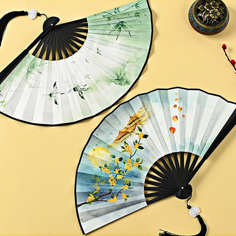 Eleganter chinesischer Faltfächer | Vintage Handfächer mit Quaste