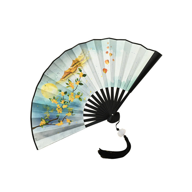 Eleganter chinesischer Faltfächer | Vintage Handfächer mit Quaste
