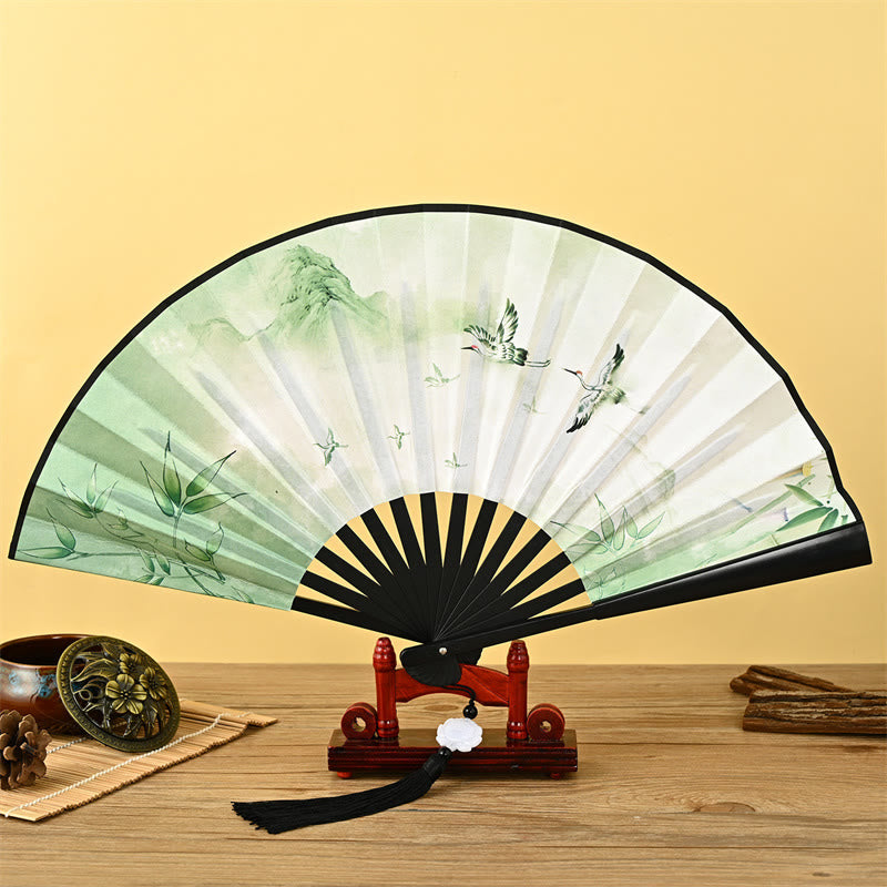 Eleganter chinesischer Faltfächer | Vintage Handfächer mit Quaste