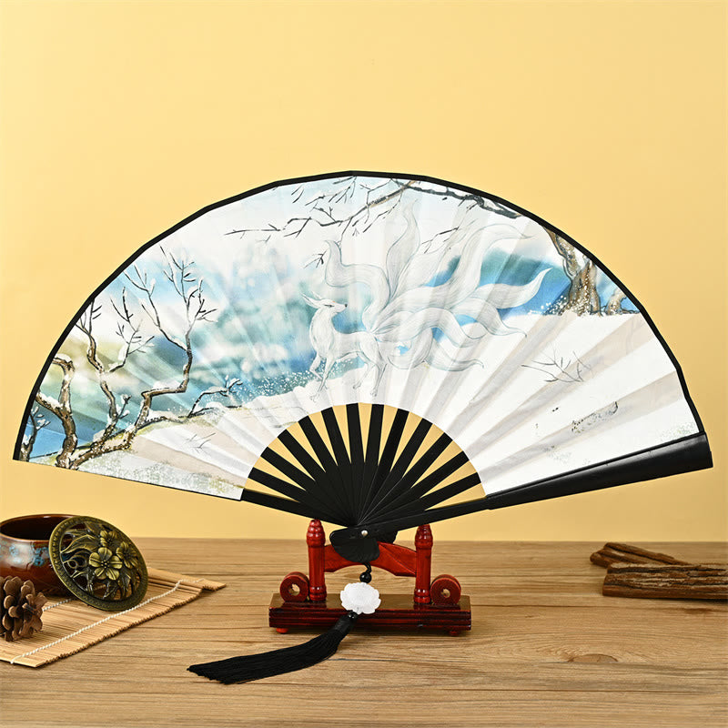 Eleganter chinesischer Faltfächer | Vintage Handfächer mit Quaste