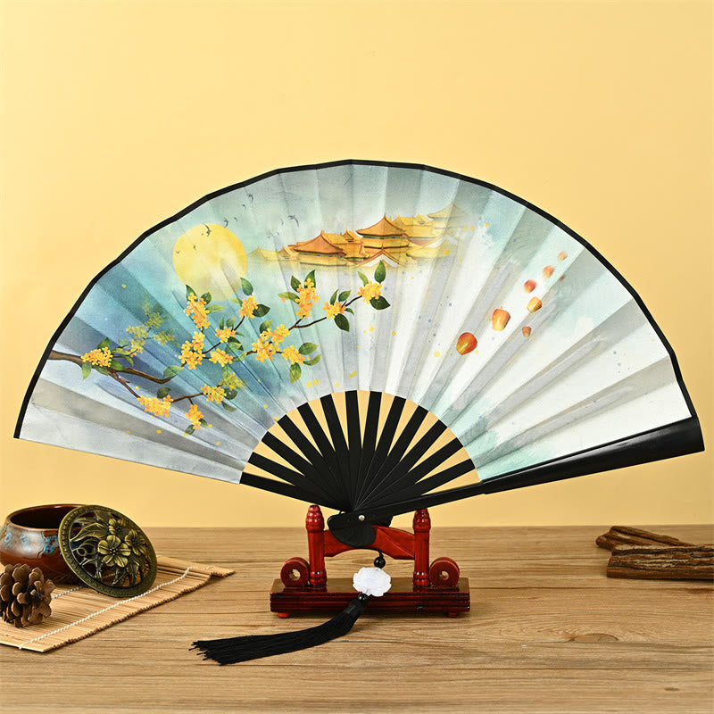 Eleganter chinesischer Faltfächer | Vintage Handfächer mit Quaste