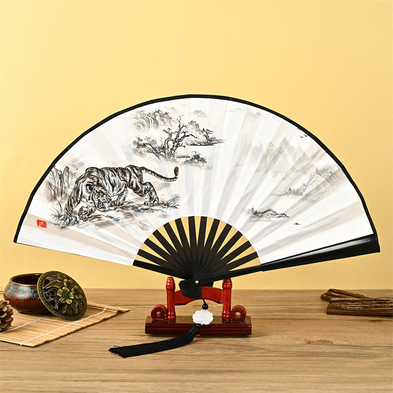 Eleganter chinesischer Faltfächer | Vintage Handfächer mit Quaste