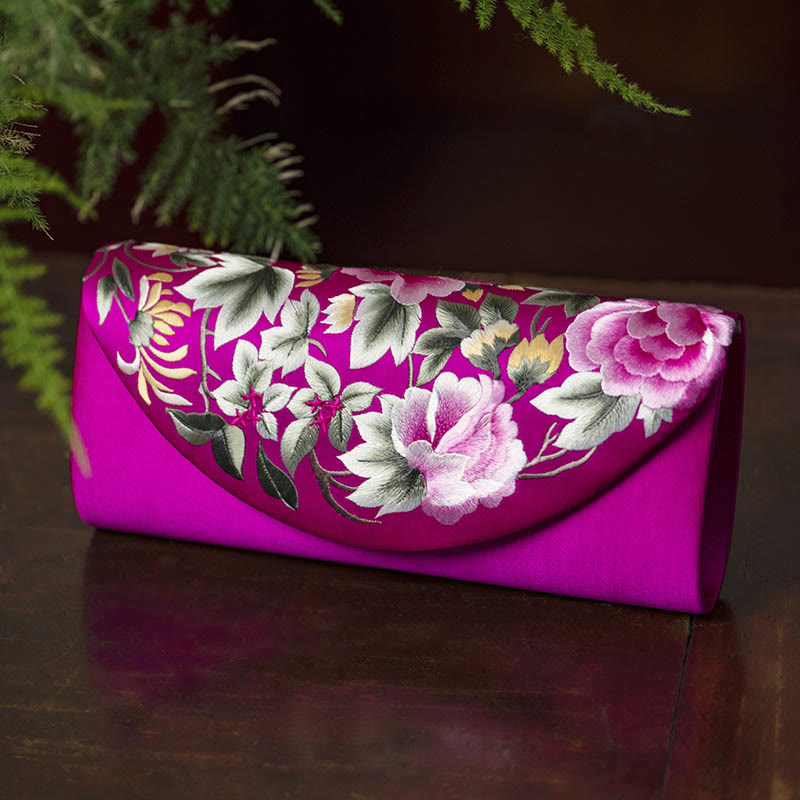 Elegante Umhängetasche mit Su-Stickerei, 24 cm, mit Blumenmuster