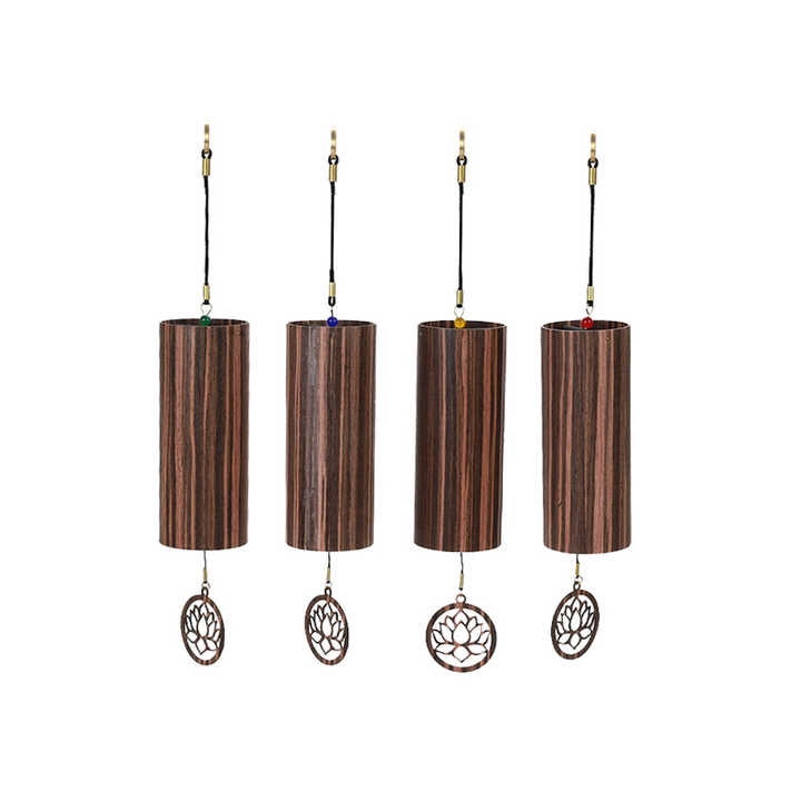 Four wooden wind chimes with metal pendants in Elemental Wind Chimes 4pc Set