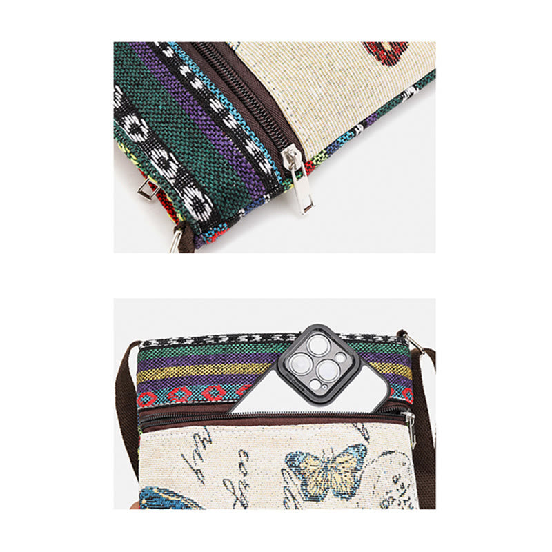 Elefant Schmetterling bestickt spirituelle Canvas Einkaufstasche