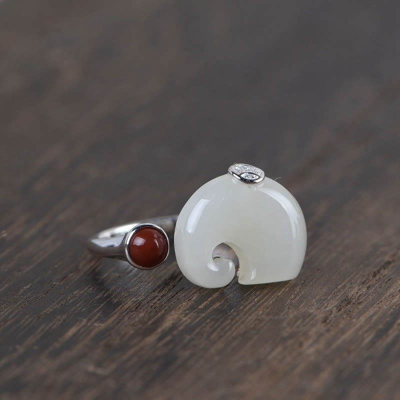 Elefant Hetian Jade 925 Silber Fülle Schmuckset