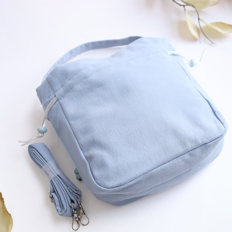 Einkaufstasche aus Baumwollleinen mit Schmetterlings- und Lotusstickerei, 20 cm