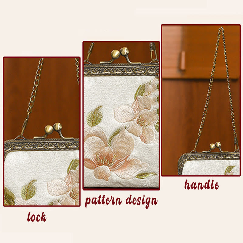 Handtasche mit Schmetterlingsstickerei, orientalische Kirsche, 11 cm
