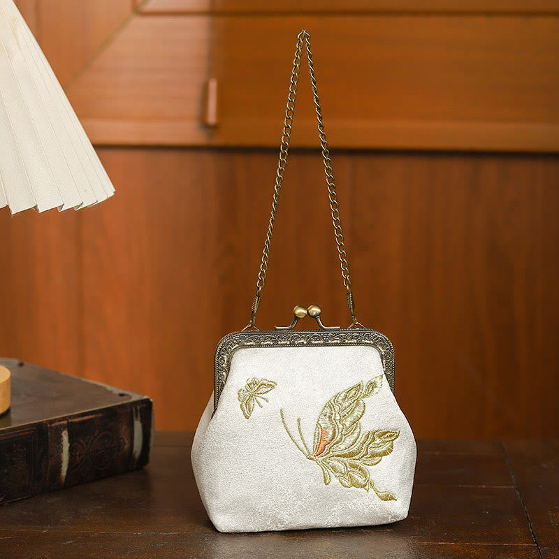 Handtasche mit Schmetterlingsstickerei, orientalische Kirsche, 11 cm