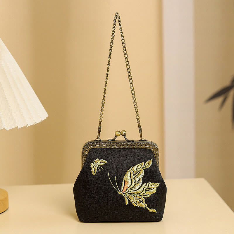 Handtasche mit Schmetterlingsstickerei, orientalische Kirsche, 11 cm
