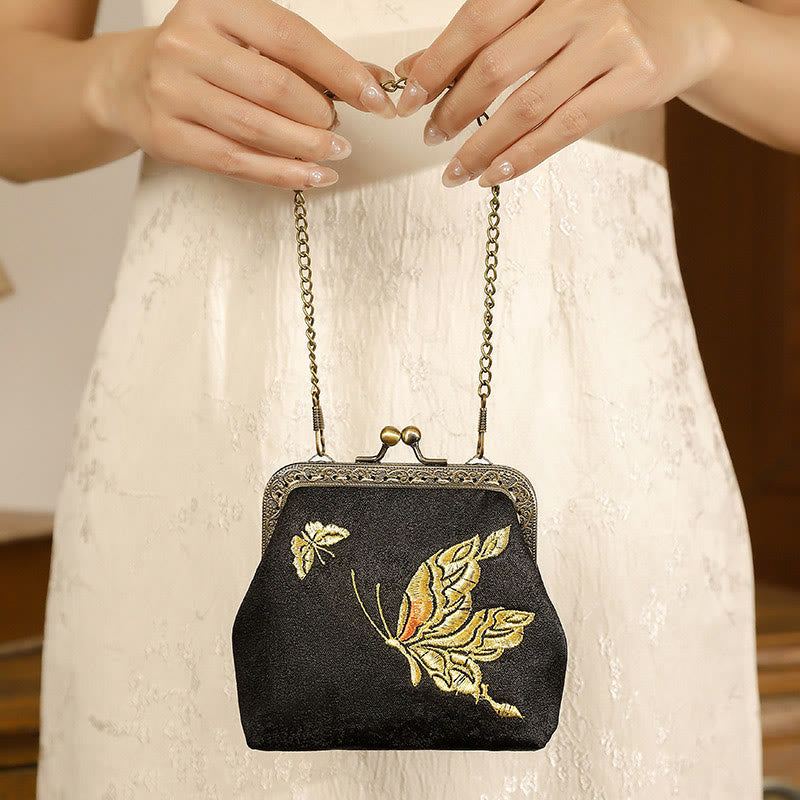 Handtasche mit Schmetterlingsstickerei, orientalische Kirsche, 11 cm