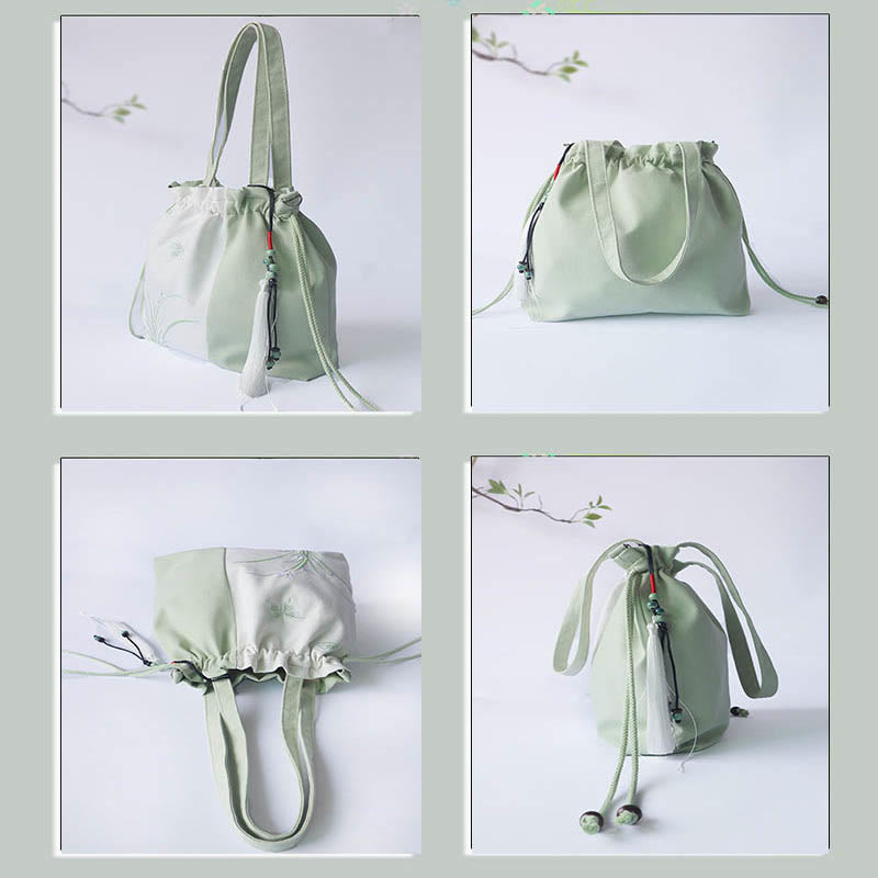 Tragetasche aus Segeltuch mit Kirschblütenstickerei, 28 x 30 cm