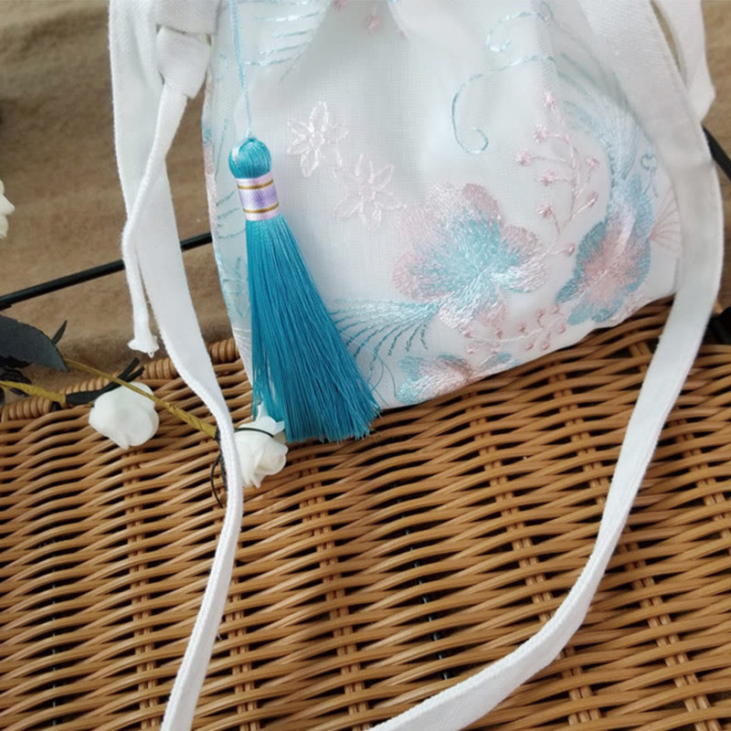 Umhängetasche aus Segeltuch mit Kirschblüten-Rebenstickerei, 15 x 22 cm