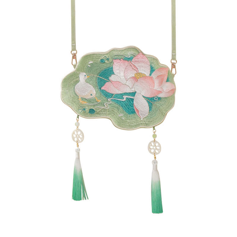 Bestickte Lotus Koi Fisch Kaninchen Hanfu Umhängetasche