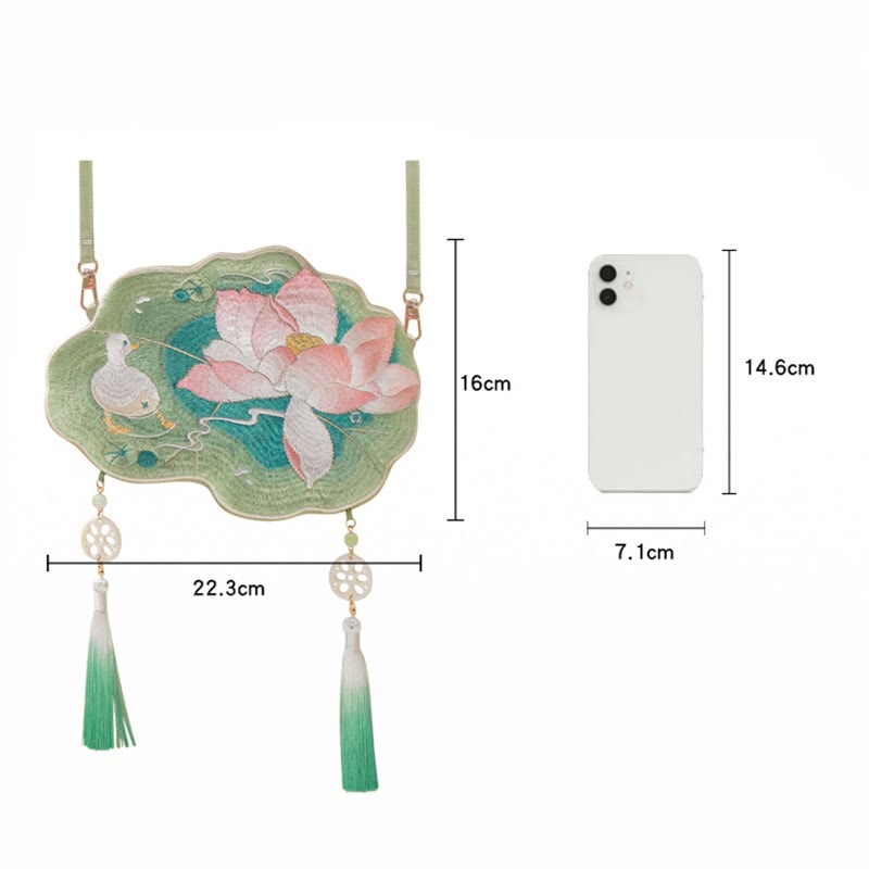 Bestickte Lotus Koi Fisch Kaninchen Hanfu Umhängetasche