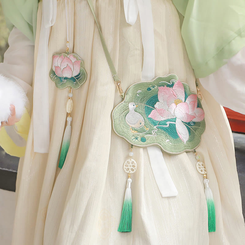 Bestickte Lotus Koi Fisch Kaninchen Hanfu Umhängetasche