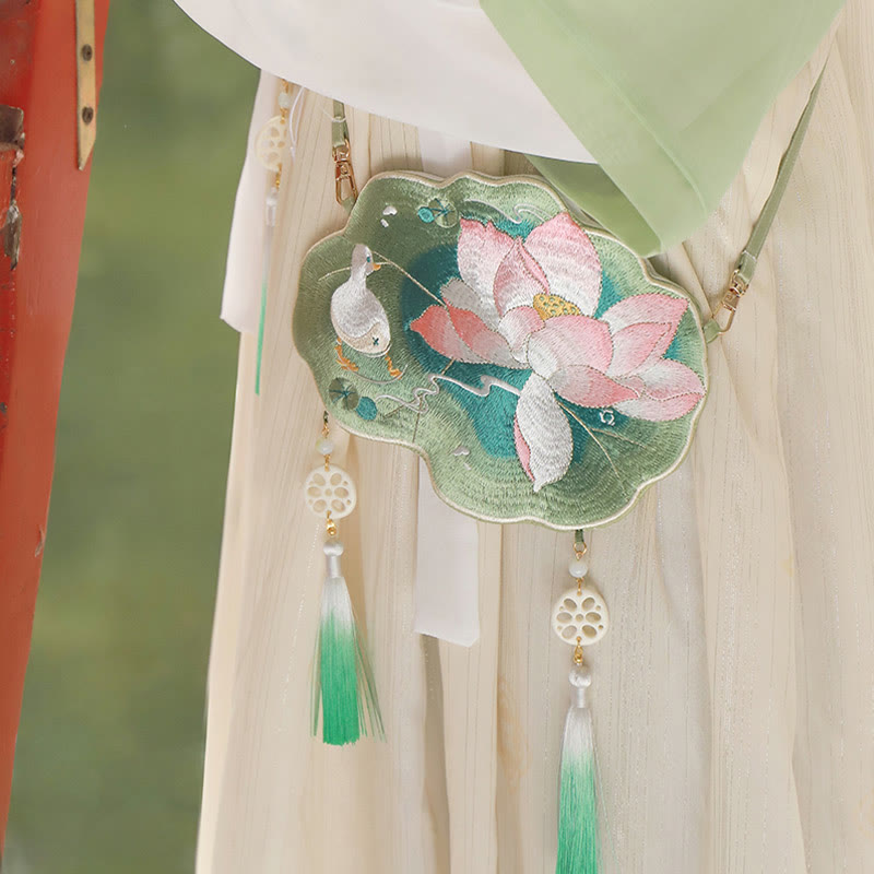 Bestickte Lotus Koi Fisch Kaninchen Hanfu Umhängetasche