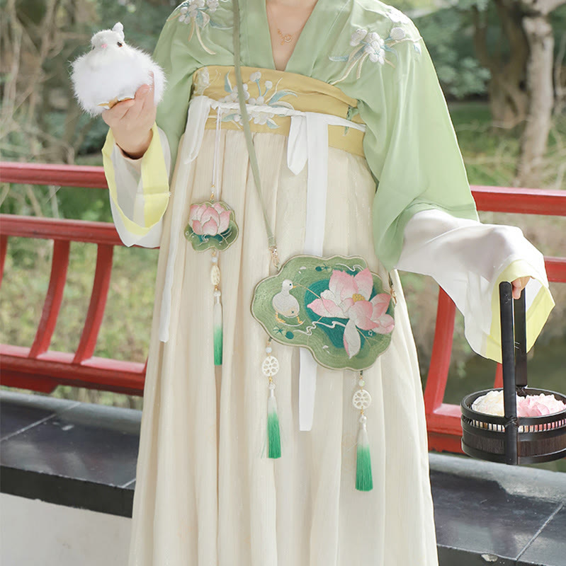 Bestickte Lotus Koi Fisch Kaninchen Hanfu Umhängetasche