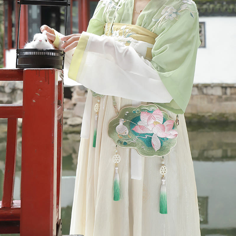 Bestickte Lotus Koi Fisch Kaninchen Hanfu Umhängetasche