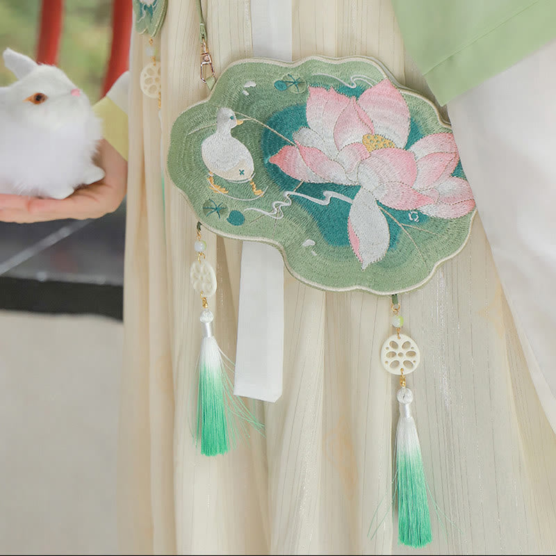Bestickte Lotus Koi Fisch Kaninchen Hanfu Umhängetasche