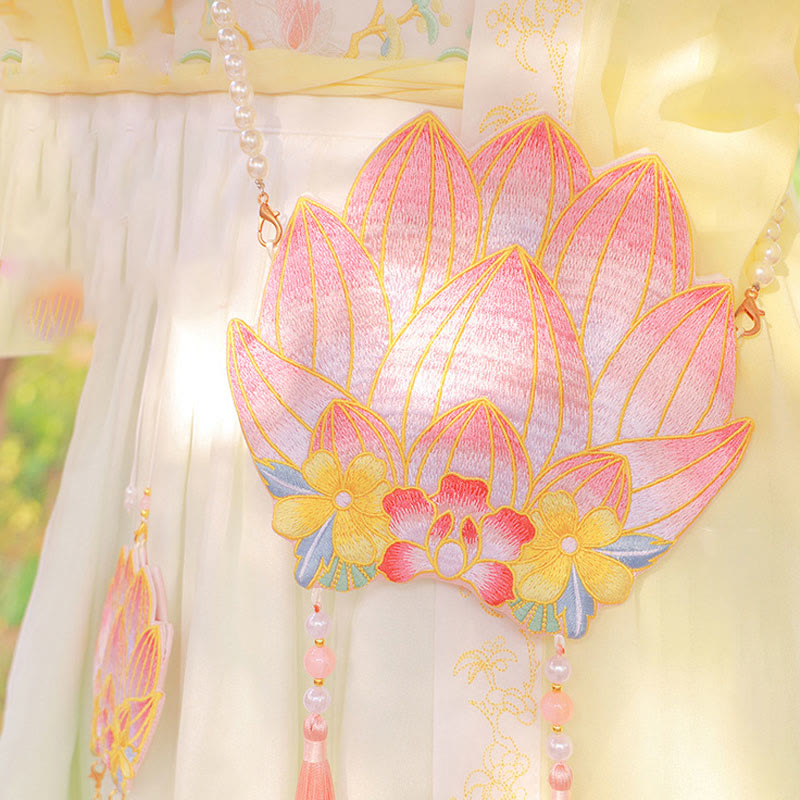 Bestickte Lotus Koi Fisch Kaninchen Hanfu Umhängetasche