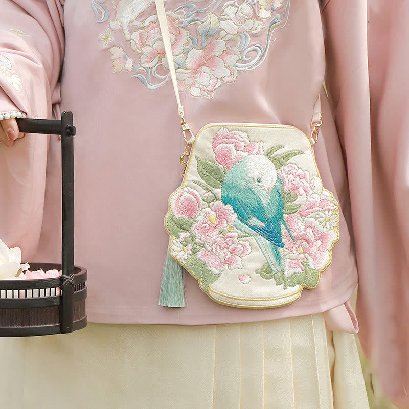 Bestickte Lotus Koi Fisch Kaninchen Hanfu Umhängetasche