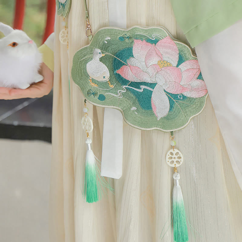 Bestickte Lotus Koi Fisch Kaninchen Hanfu Umhängetasche