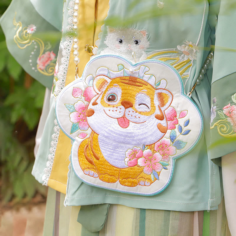 Bestickte Lotus Koi Fisch Kaninchen Hanfu Umhängetasche