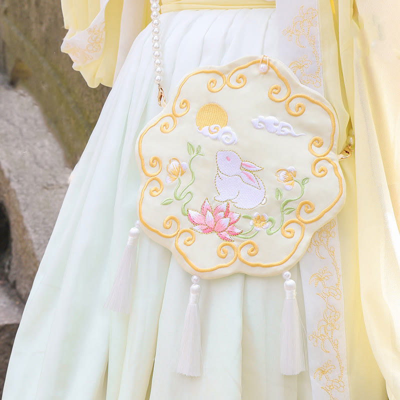 Bestickte Lotus Koi Fisch Kaninchen Hanfu Umhängetasche