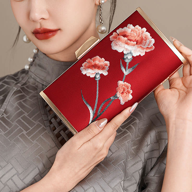 Gestickte Nelken-Umhängetasche 20 cm | Elegantes Blumendesign