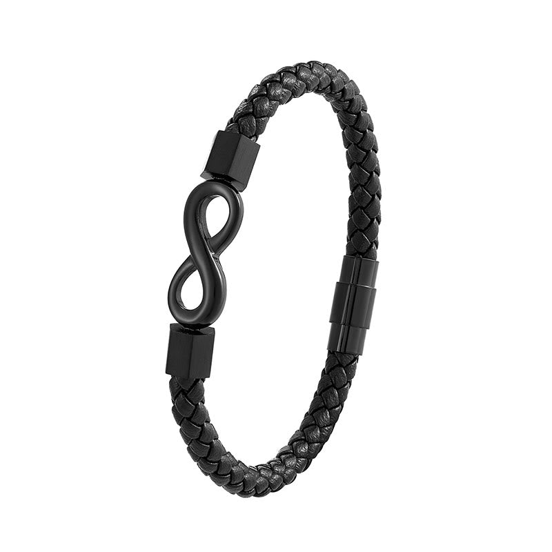 Endloser Knoten Titanstahl Leder Spirituelles Balance Armband