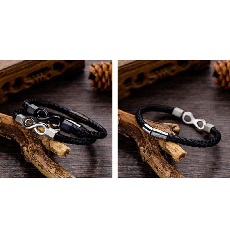 Endloser Knoten Titanstahl Leder Spirituelles Balance Armband