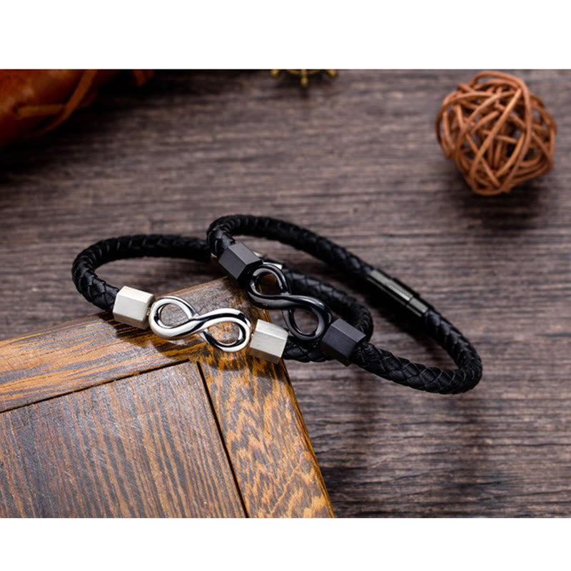Endloser Knoten Titanstahl Leder Spirituelles Balance Armband
