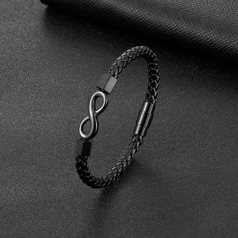Endloser Knoten Titanstahl Leder Spirituelles Balance Armband