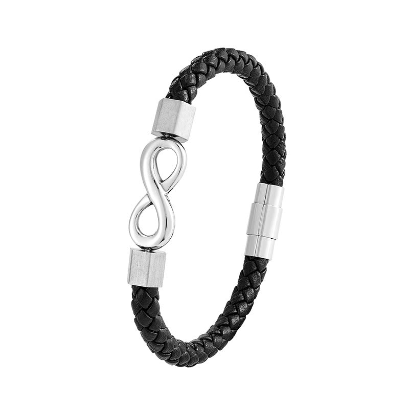 Endloser Knoten Titanstahl Leder Spirituelles Balance Armband