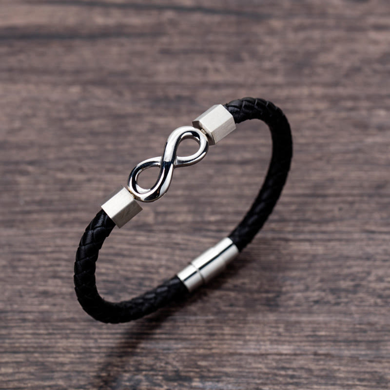 Endloser Knoten Titanstahl Leder Spirituelles Balance Armband