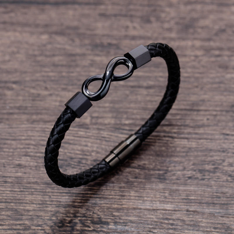 Endloser Knoten Titanstahl Leder Spirituelles Balance Armband