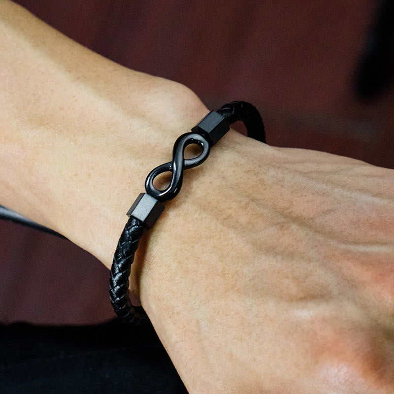 Endloser Knoten Titanstahl Leder Spirituelles Balance Armband