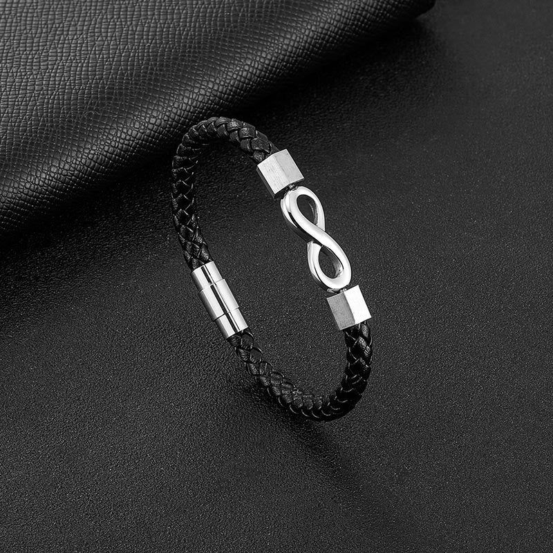 Endloser Knoten Titanstahl Leder Spirituelles Balance Armband
